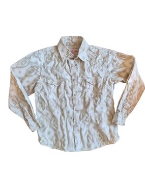 May Lillie Cream and Tan Aztec-Print Peal Snap-Down Shirt